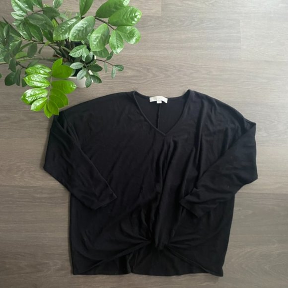 Loft Black V-Neck Long-Sleeve Front Knot Sweater - Picture 3 of 7